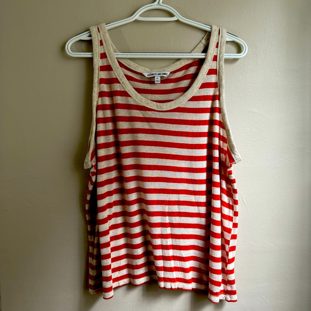 Elizabeth and James Striped Linen Rayon Tank Top Orange Cream Plus XL 1X
